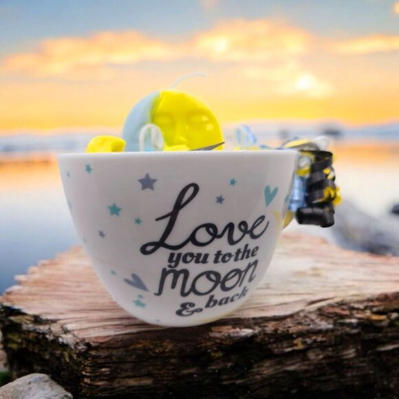 Handmade ✦ Love You to the Moon & Back Mug Candle ✦ Good Fortune Soy Wax 16oz - Picture 3 of 9